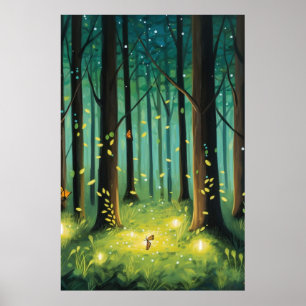 Colorful Fireflies in the Forest Art - Printable Poster