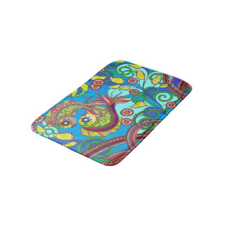Colorful Fish & Floral Art Bath Mat 