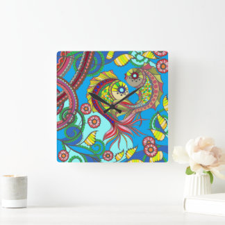 Colorful Fish & Floral Wall Clock