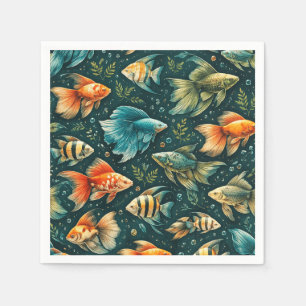 Colorful Fish Pattern Paper Napkins =Ocean Decor