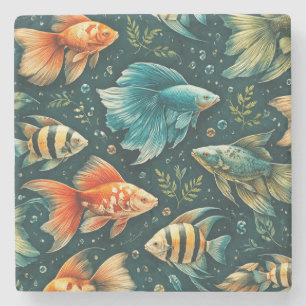 Colorful Fish Pattern Paper Napkins =Ocean Decor Stone Coaster
