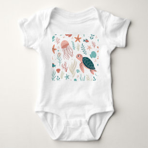 Colorful Fish & Sea Creatures Design Baby Bodysuit