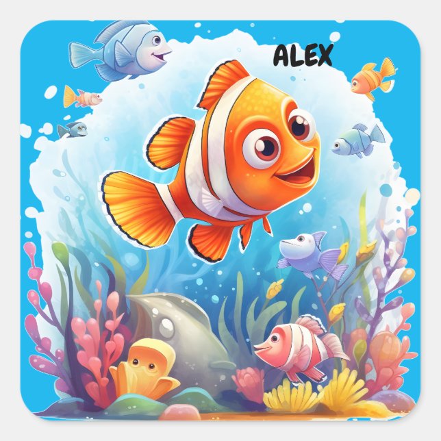 COLORFUL FISHES   SQUARE STICKER (Front)