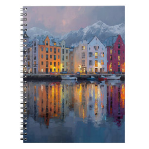 Colorful Fjord Village Twilight Notebook