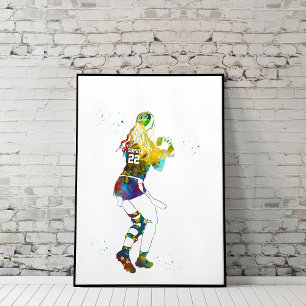 Colorful Flag Football Girl Poster