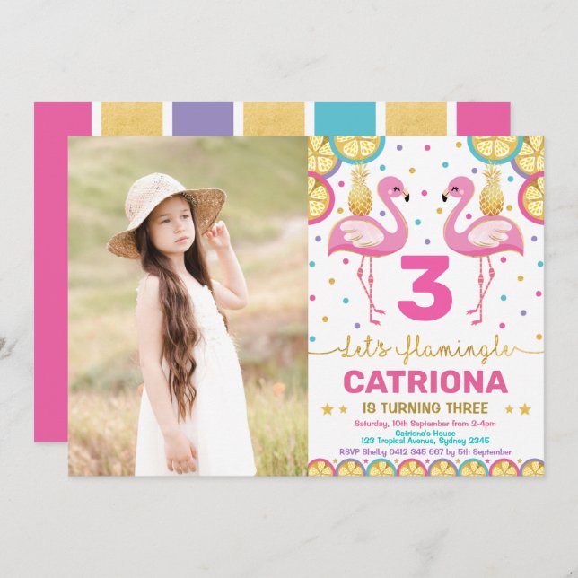 Colorful Flamingo Party Tropical Luau Birthday Invitation (Front/Back)