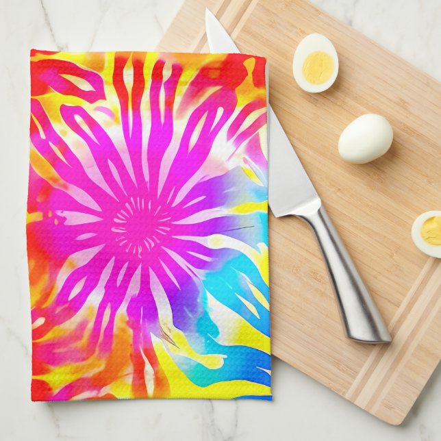 COLORFUL FLAMMABLE TIE-DYE DESIGN TEA TOWEL (Quarter Fold)