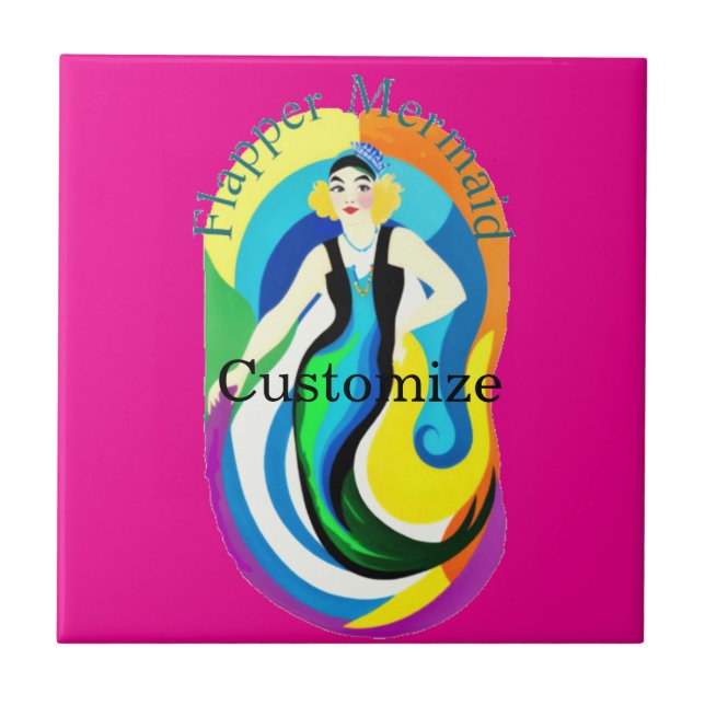 Colorful Flapper Mermaid Thunder_Cove Ceramic Tile (Front)