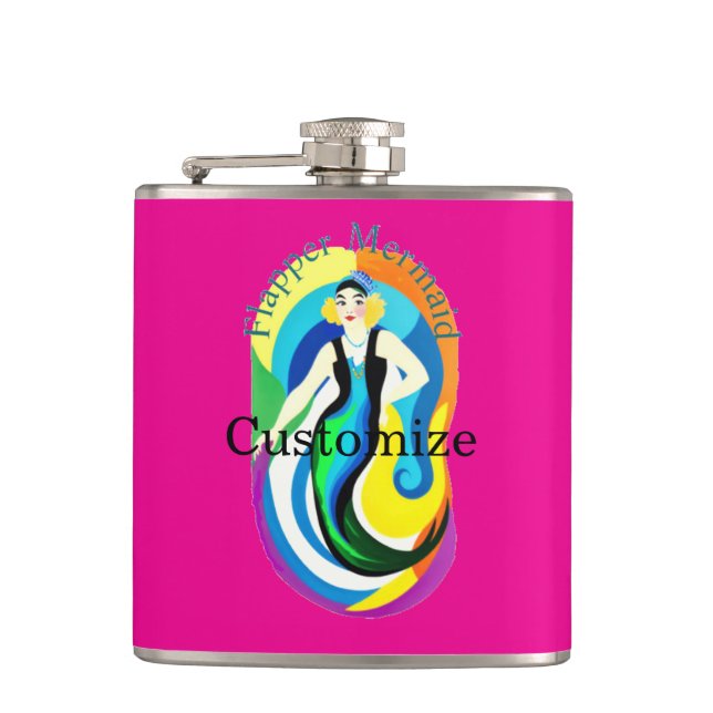 Colorful Flapper Mermaid Thunder_Cove Hip Flask (Front)