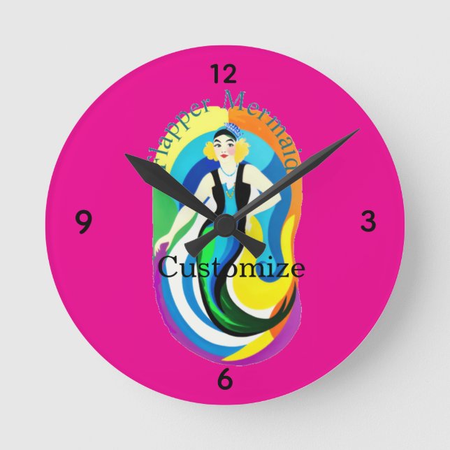 Colorful Flapper Mermaid Thunder_Cove Round Clock (Front)