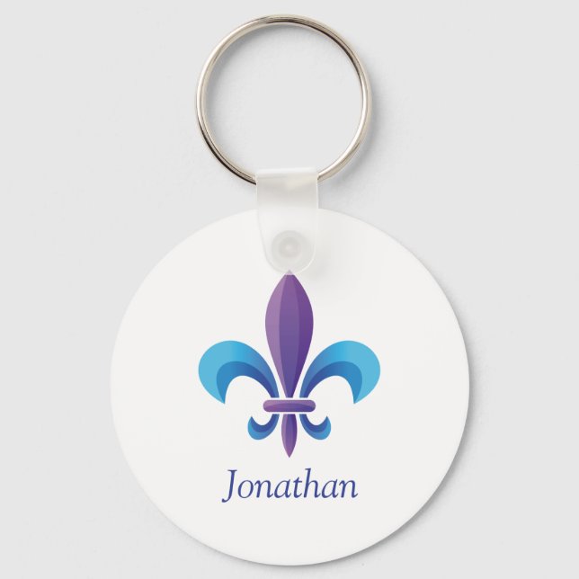 Colorful Fleur-de-lis on White Key Ring (Front)