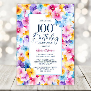 Colorful Floral 100th Birthday Party Invitation
