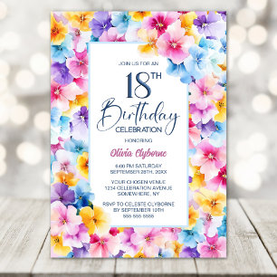 Colorful Floral 18th Birthday Party Invitation