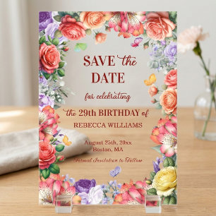 Colorful Floral 29th Birthday Party Save the Date Acrylic Invitations