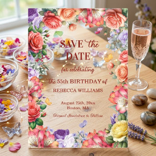 Colorful Floral 55th Birthday Party Save the Date Acrylic Invitations