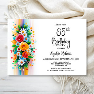 Colorful Floral 65th Birthday Party Invitation