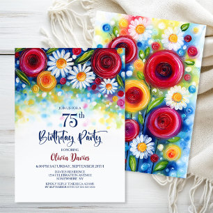 Colorful Floral 75th Birthday Party Invitation