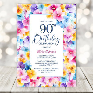 Colorful Floral 90th Birthday Party Invitation