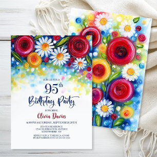 Colorful Floral 95th Birthday Party Invitation