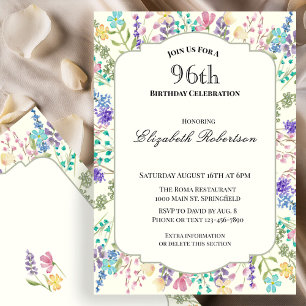 Colorful Floral 96th Birthday Invitation