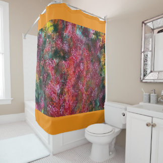 Colorful Floral Abstract with Orange Border  Shower Curtain