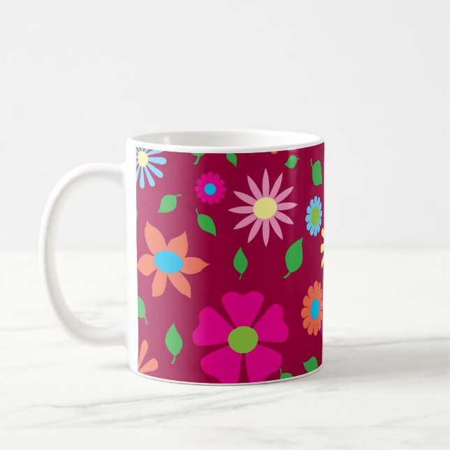 Colorful floral art    coffee mug (Left)
