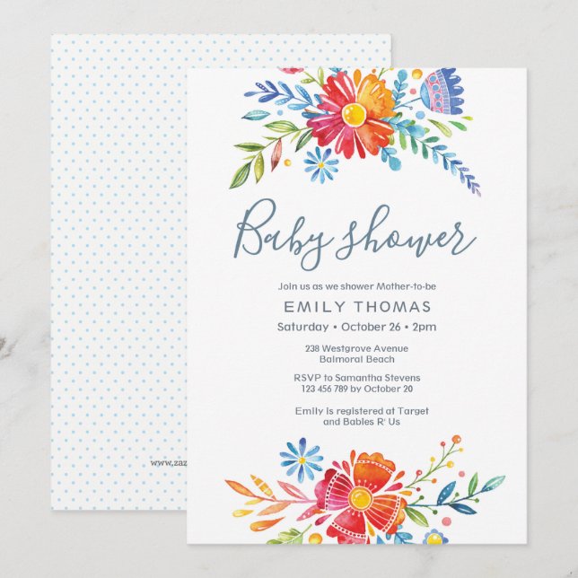 Colorful floral Baby Shower Invitation (Front/Back)