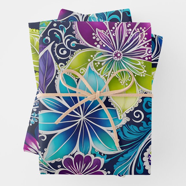 Colorful Floral Batik Art Wrapping Paper Sheets (Creator Uploaded)
