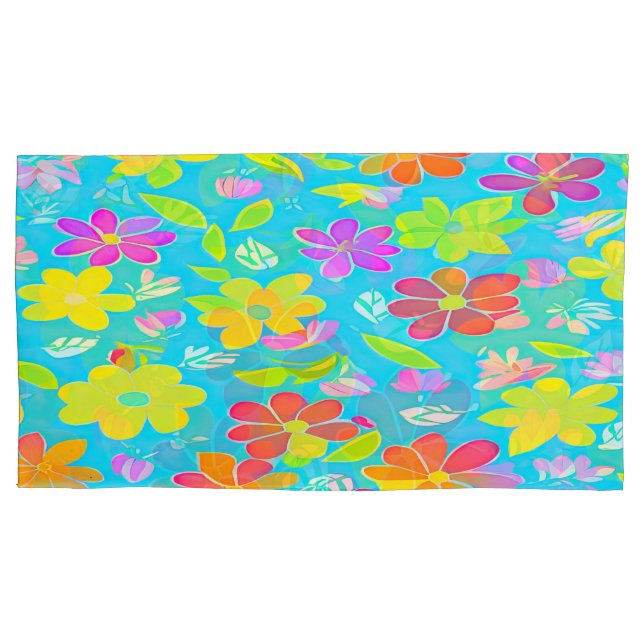 Colorful Floral Bedding Set Pillowcase (Front-Left)