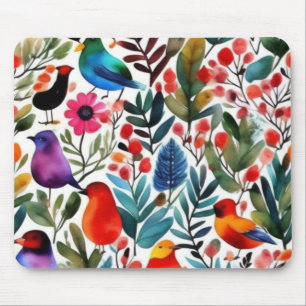 Colorful floral birds mouse pad