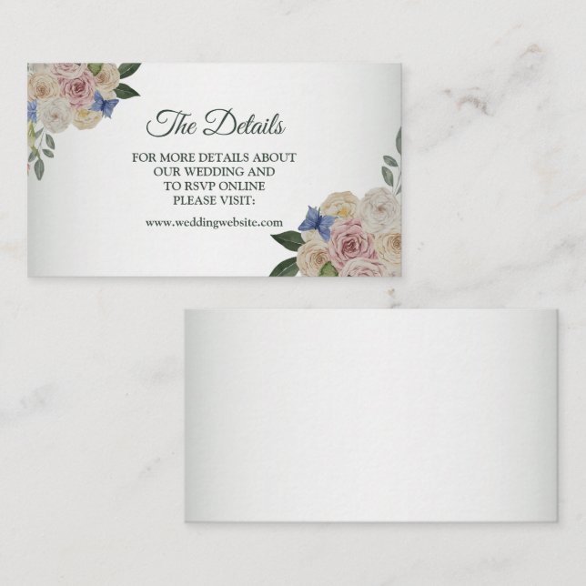 Colorful Floral Blue Butterfly Wedding Detail Enclosure Card (Front/Back)