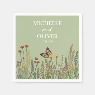 Colorful Floral Boho Wildflower Wedding Sage Green Napkin