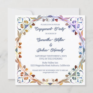 Colorful Floral Border Engagement Party Invitation