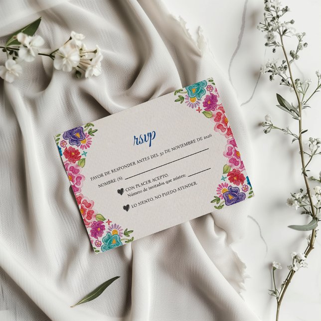 Colorful Floral Botanical Fiesta Spanish Wedding RSVP Card (Colorful Floral Botanical Fiesta Spanish Wedding RSVP Card)