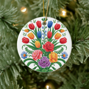 colorful floral bouquet - name day Card Ceramic Ornament