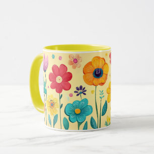 Colorful Floral, Bright Pattern Vibrant Folk Flowe Mug