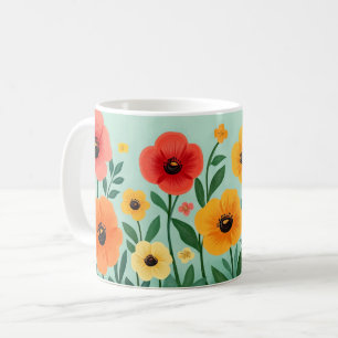 Colorful Floral, Bright Vibrant Folk Flower Coffee Mug