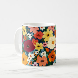 Colorful Floral, Bright Vibrant Folk Flower Coffee Mug