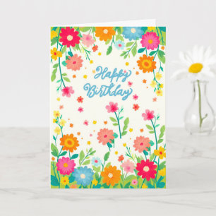 Colorful Floral Cheerful Garden Happy Birthday  Card