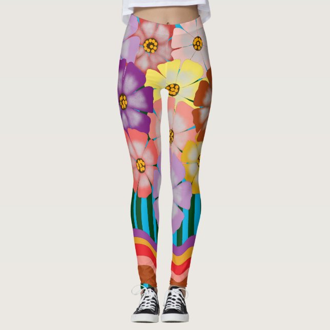 Colorful Floral Cluster Leggings (Front)