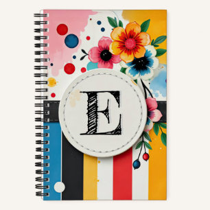 Colorful Floral Design Circle Frame Chic Monogram Notebook