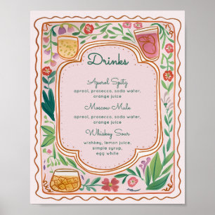 Colorful Floral Drinks Menu Template, Hand drawn Poster