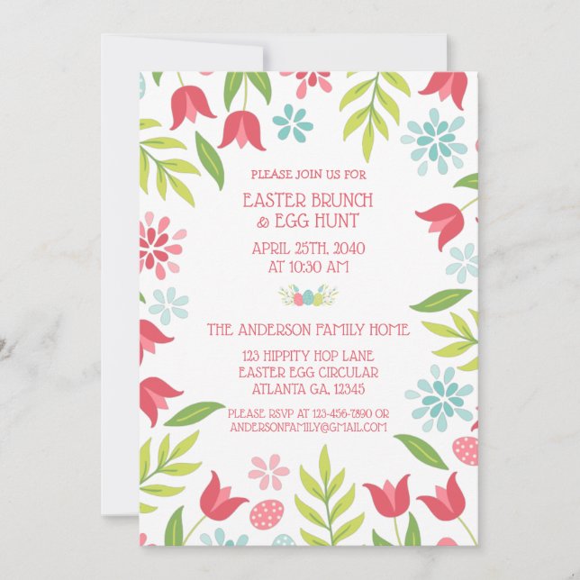 Colorful Floral Easter Brunch Hunt  Invitation (Front)