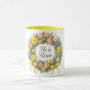 Colorful Floral Easter He is Risen wreath Mug