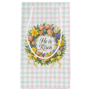 Colorful Floral Easter He is Risen wreath Small Gift Bag