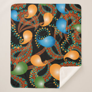 Colorful floral ethnic 3d Paisley seamless pattern Sherpa Blanket