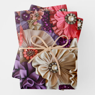 Colorful Floral Fabric Art Wrapping Paper Sheets