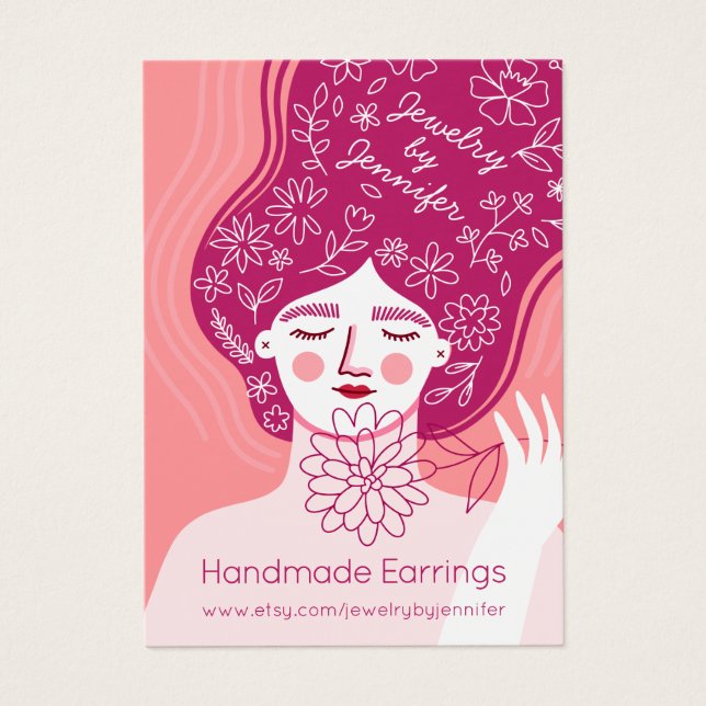 Colorful floral face illustration earring display (Front)