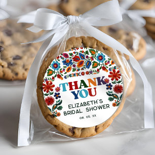 Colorful Floral Fiesta Embroidery Flower Thank You Classic Round Sticker