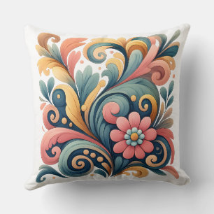 Colorful Floral Folk Art Decorative Pillow